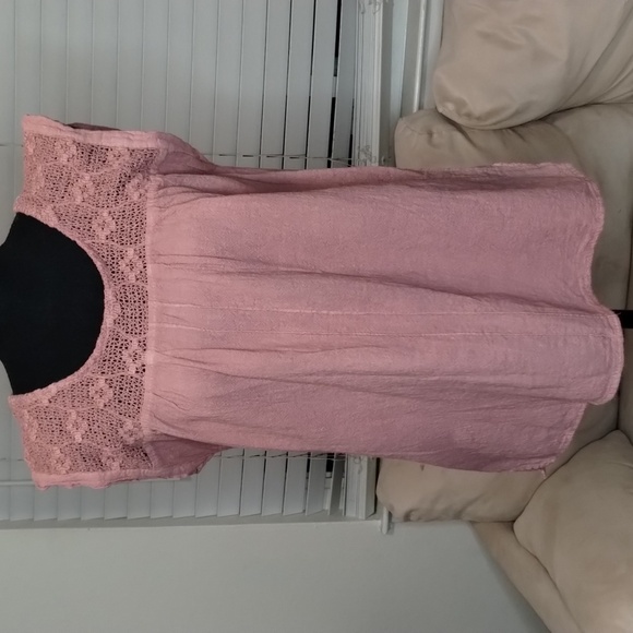Gauze mauve cap sleeve boho embroidered top Sz M - Picture 1 of 9